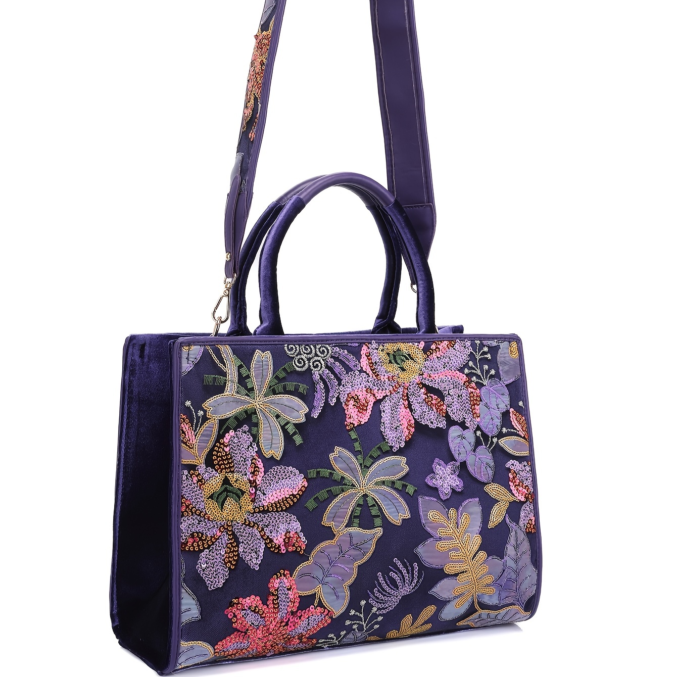 Embroidery Flower Pattern - Women Shiny Sequins Pattern Handbag Crossbody