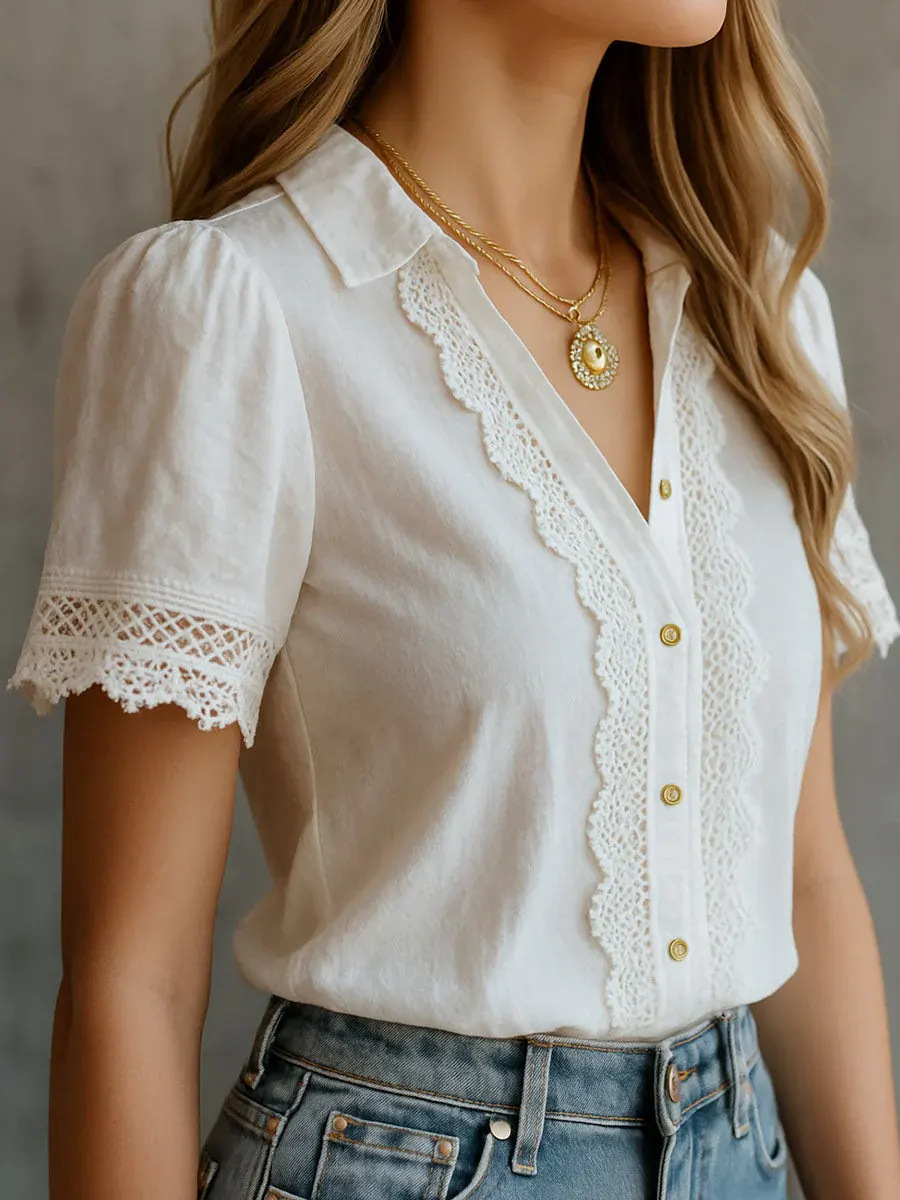 Embroidery Uniforms - Elegant Women's Shirts Casual Solid Color