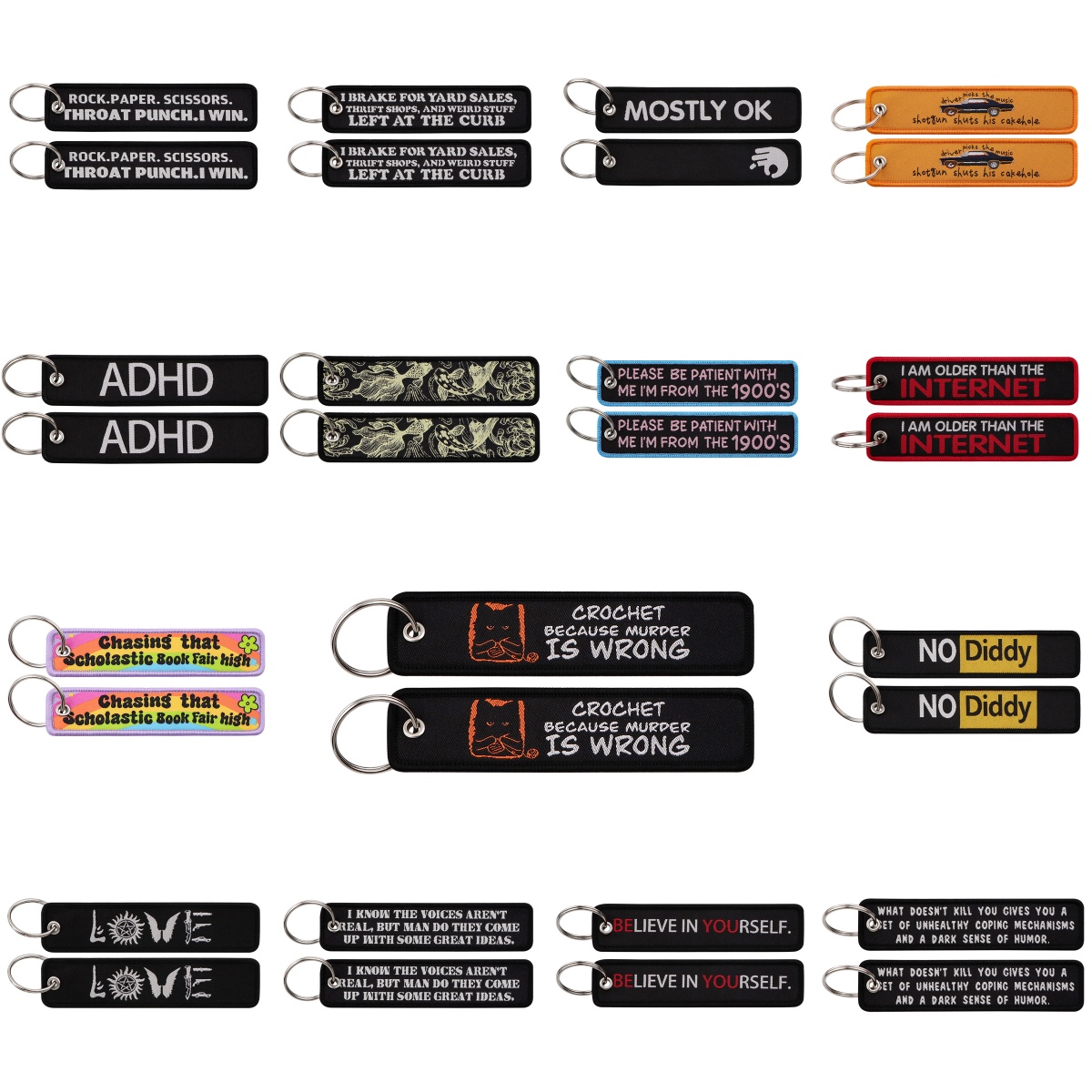 Embroidery Quote - Cute Cat Embroidery Key Fobs ADHD