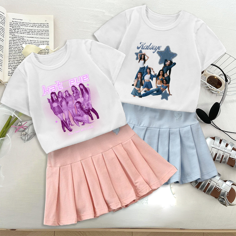 Fashion K POP K-KATSEYE T-shir - Embroidery Skirt ulasan dan harga