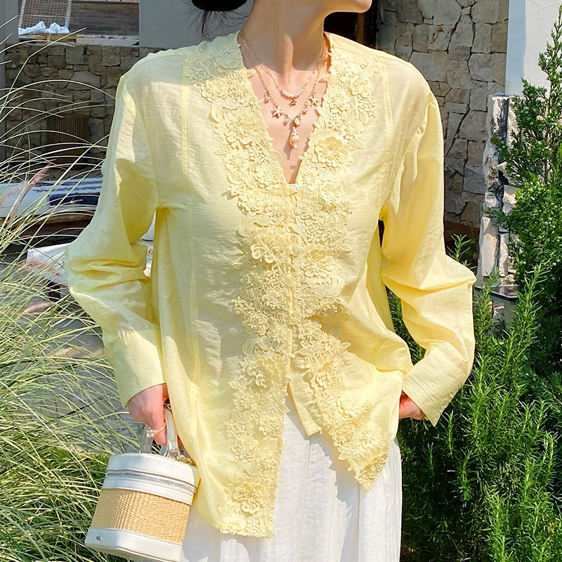 French Style Lace Embroidery S - Embroidery Yellow ulasan dan harga