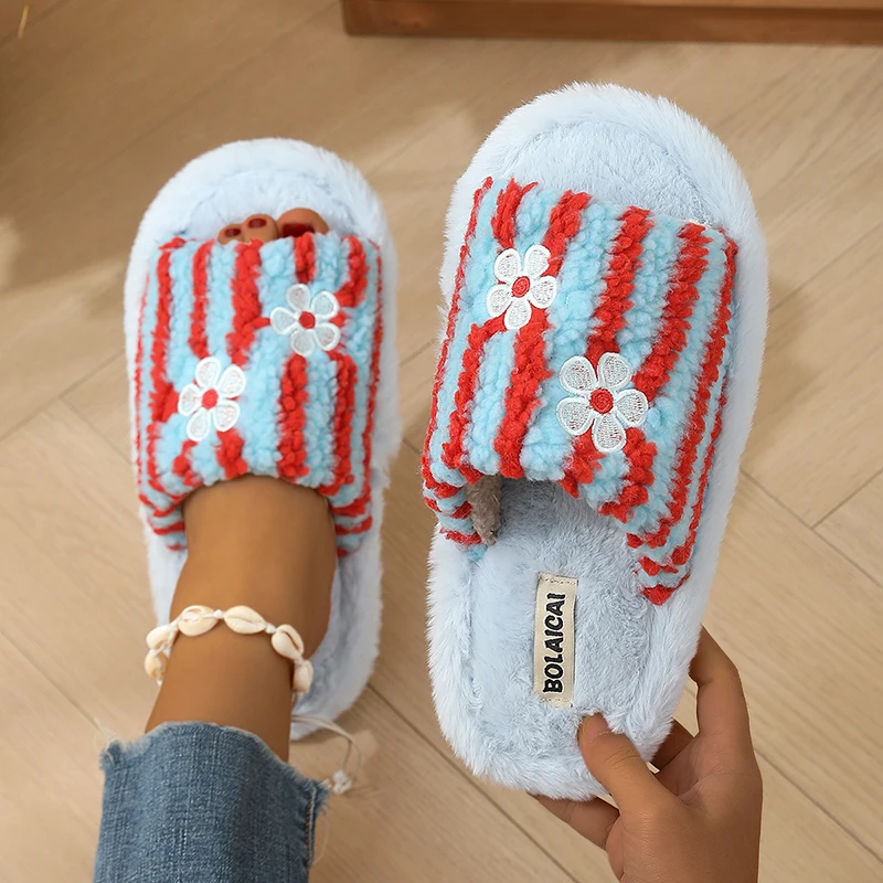 Flower Embroidery Stripe Plush - Embroidery Flower ulasan dan harga