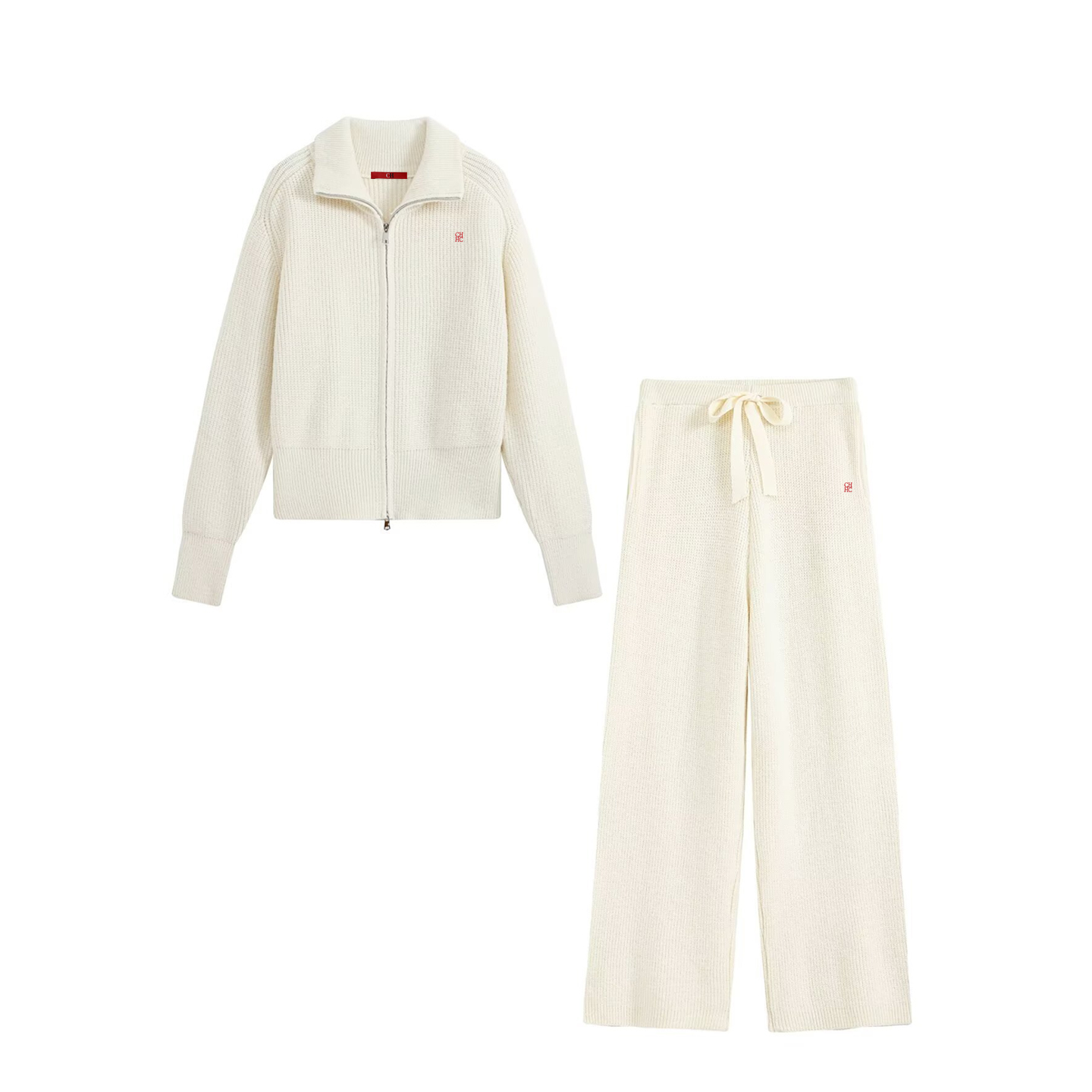 Women Zip Up Collar Knit Two P - Embroidery Uniforms ulasan dan harga