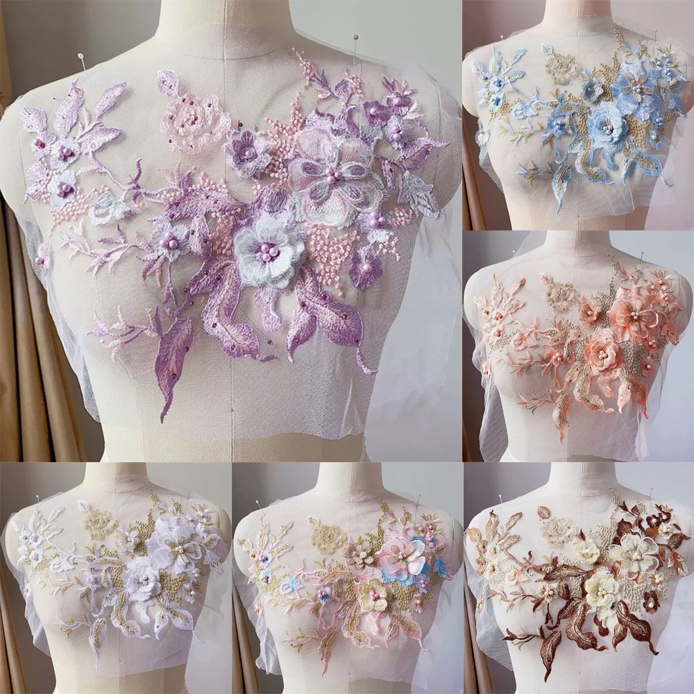 3D Flowers Beaded Lace Fabrics - Embroidery Flower Pattern ulasan dan harga