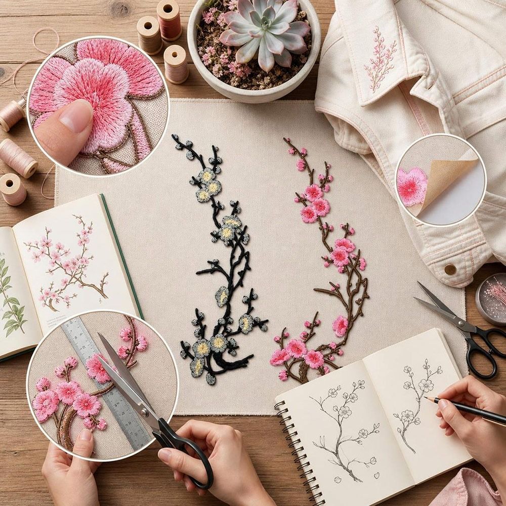 DIY Cherry Blossom Iron On Pat - Embroidery Flower Pattern ulasan dan harga