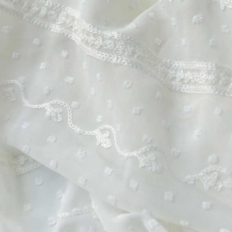 White beige stripes embroidery - Embroidery White Dress ulasan dan harga