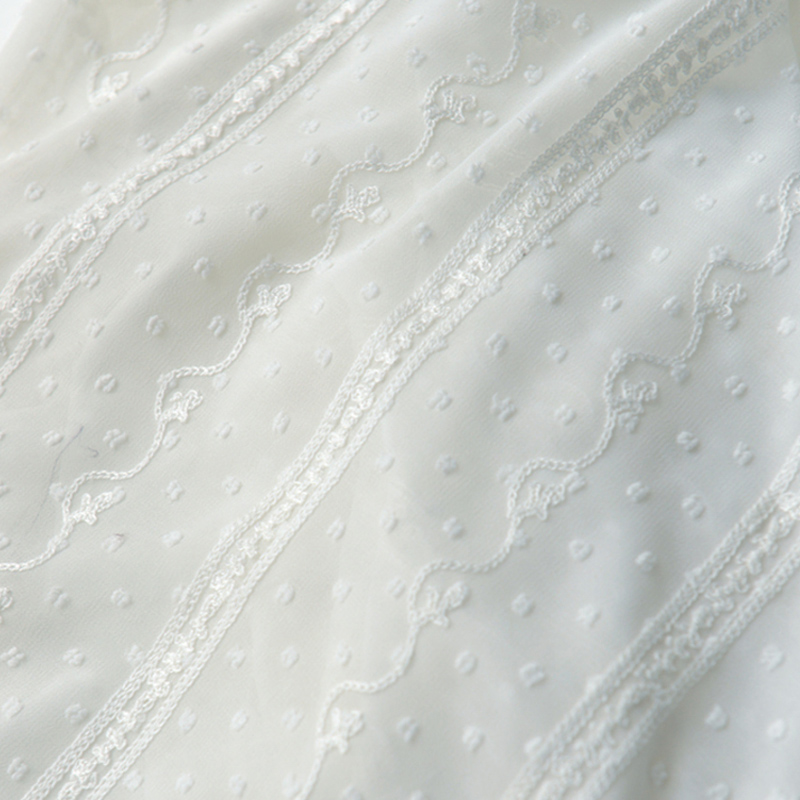 White beige stripes embroidery - Embroidery White Dress ulasan dan harga