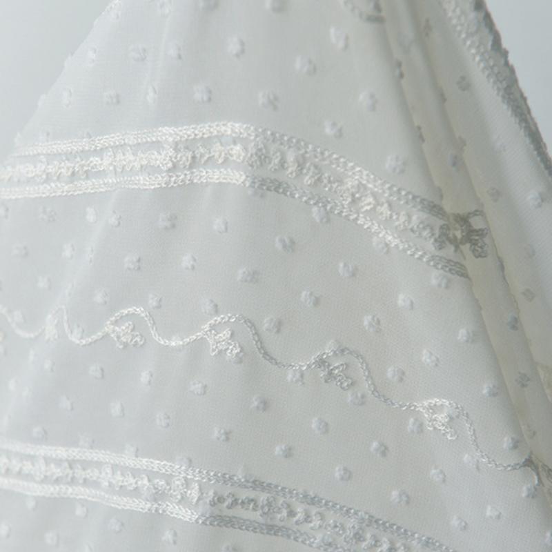 White beige stripes embroidery - Embroidery White Dress ulasan dan harga