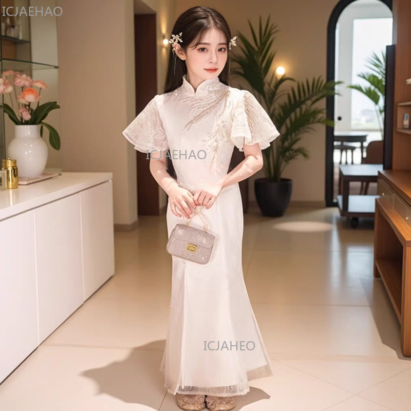White Girls Qipao Dress Kids C - Embroidery White Dress ulasan dan harga