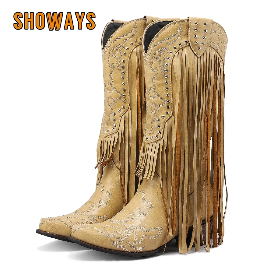 Fringe Rivet Western Women Mid - Embroidery Yellow ulasan dan harga