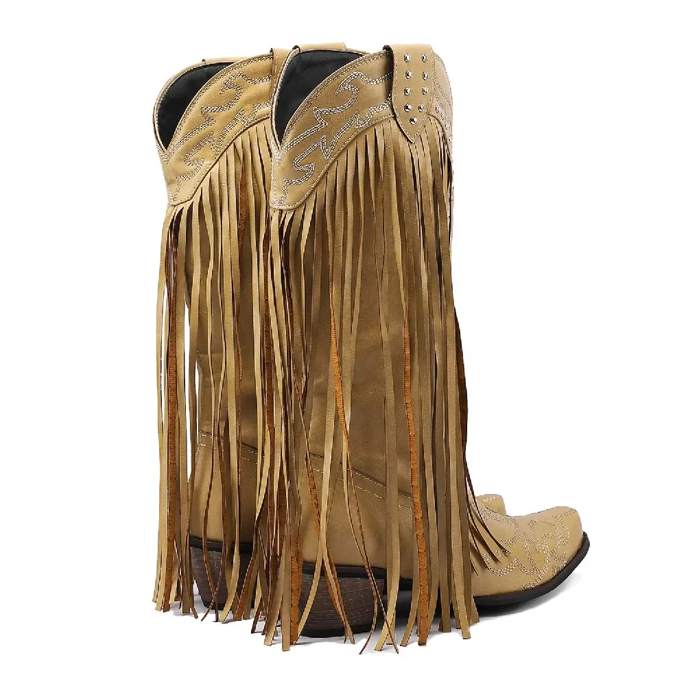 Fringe Rivet Western Women Mid - Embroidery Yellow ulasan dan harga