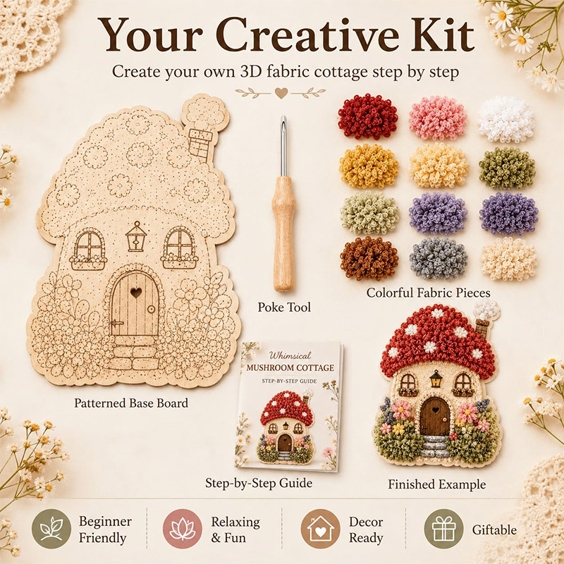 3D Mushroom House Poke Art DIY - Embroidery A ulasan dan harga