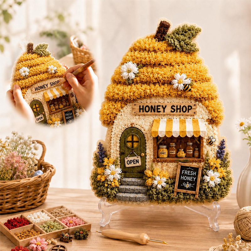 3D Mushroom House Poke Art DIY - Embroidery A ulasan dan harga