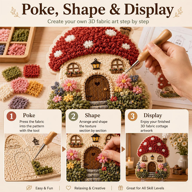 3D Mushroom House Poke Art DIY - Embroidery A ulasan dan harga