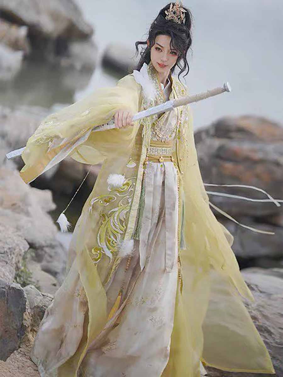 Wuxia Swordsman Hanfu Outfit M - Embroidery Yellow ulasan dan harga