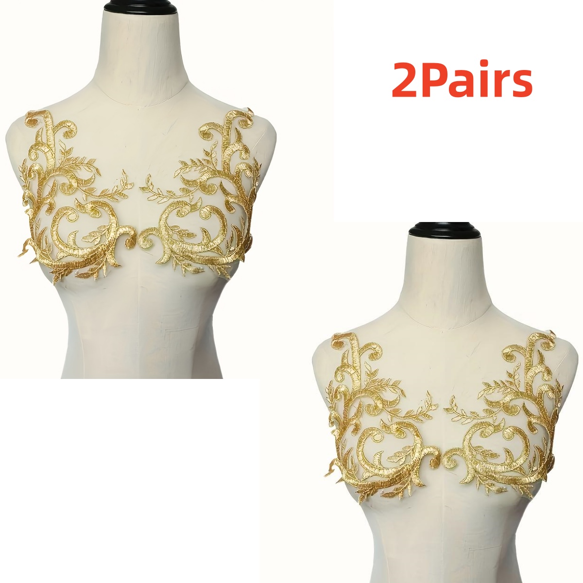 2Pairs  Gold Lace Fabric Flowe - Embroidery Flower Pattern ulasan dan harga