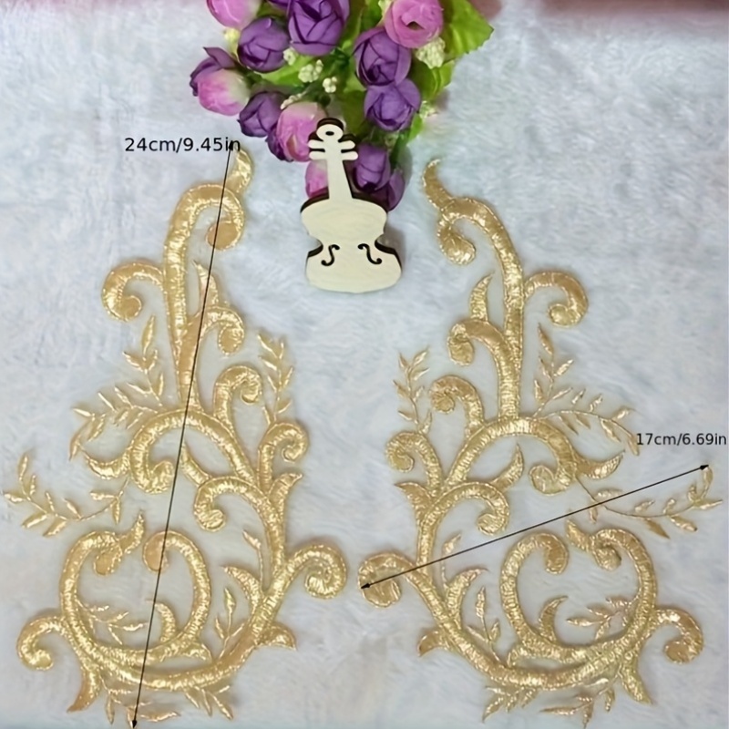 2Pairs  Gold Lace Fabric Flowe - Embroidery Flower Pattern ulasan dan harga