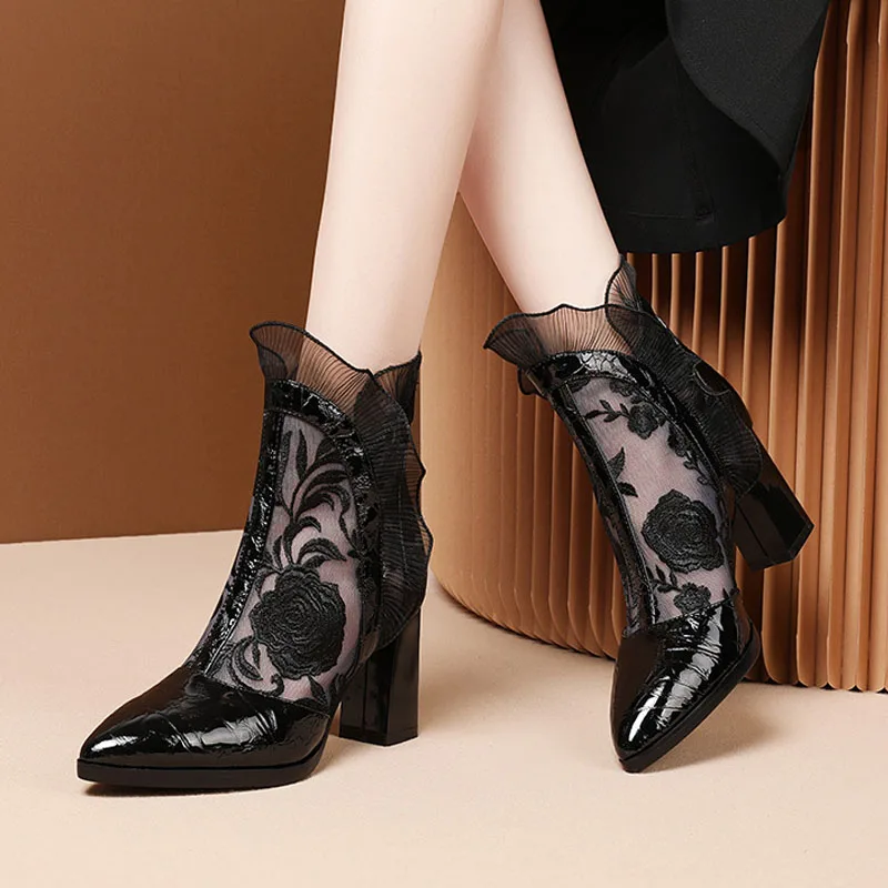High Heels Women Sexy Embroide - Embroidery Flower ulasan dan harga