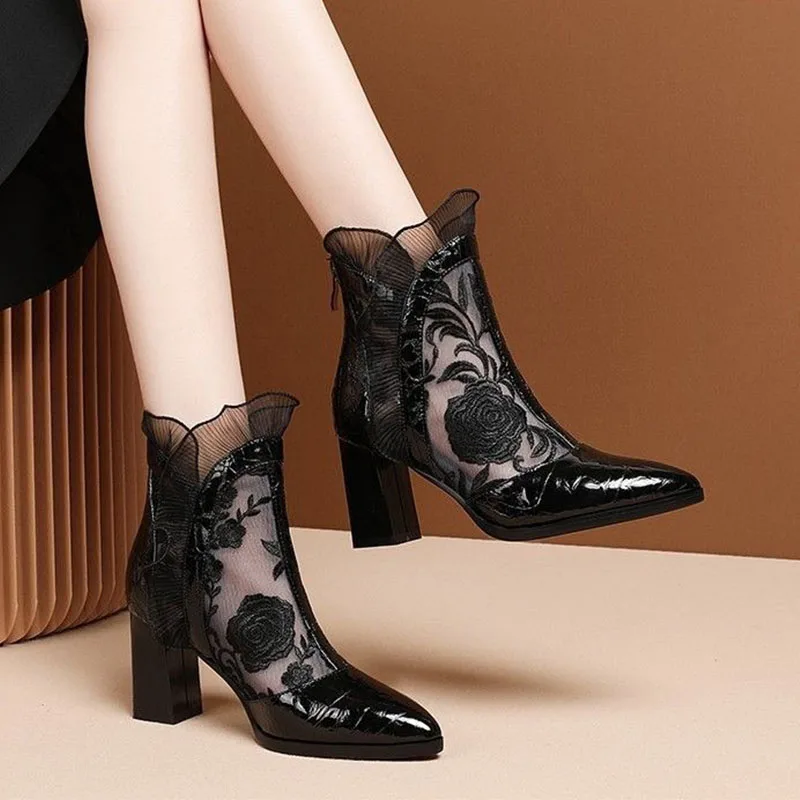 High Heels Women Sexy Embroide - Embroidery Flower ulasan dan harga
