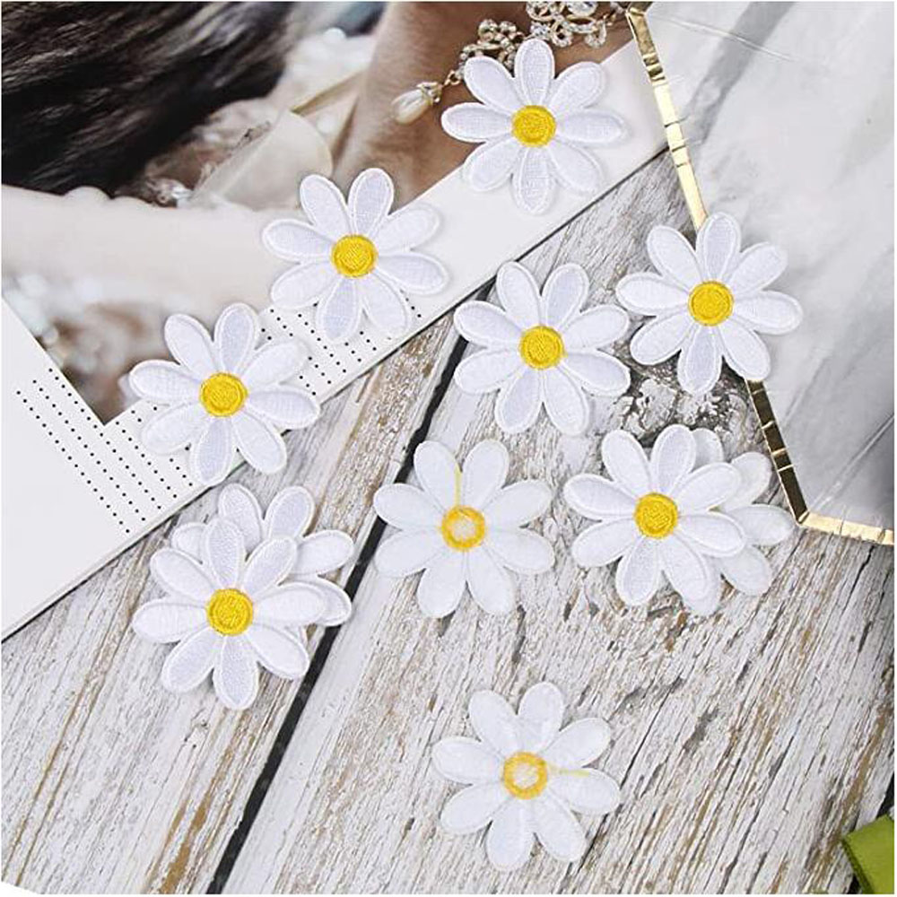 10Pcs Daisy Flower Iron On Pat - Embroidery Daisy Flower ulasan dan harga