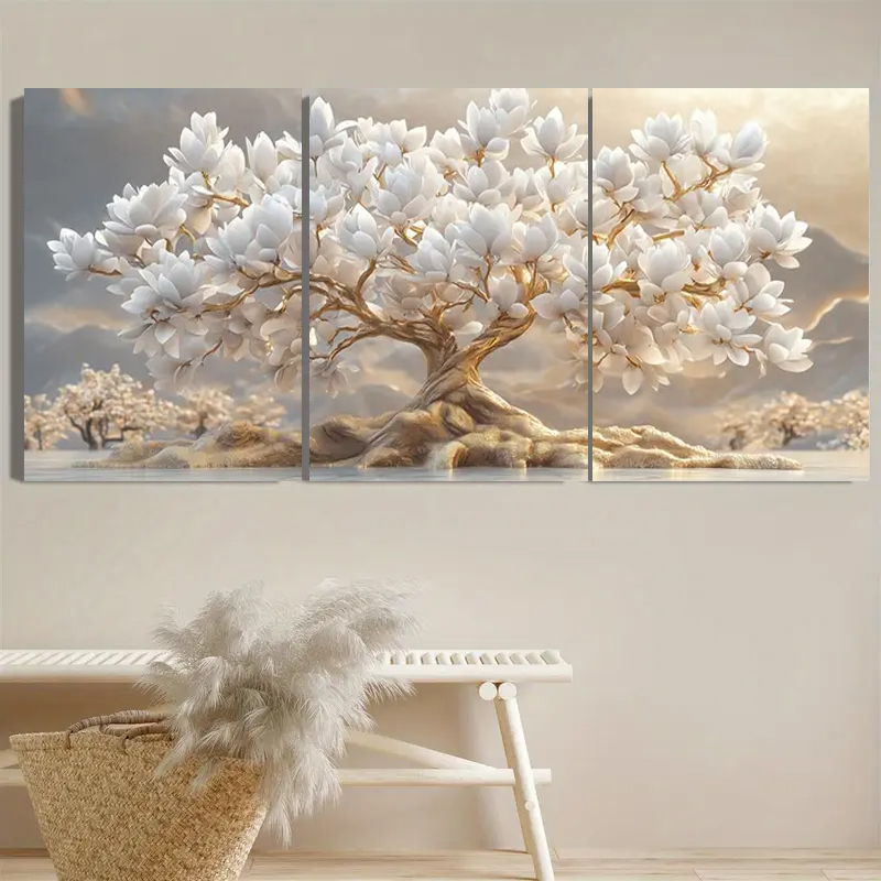 White Flower Tree and Golden L - Embroidery Painting ulasan dan harga