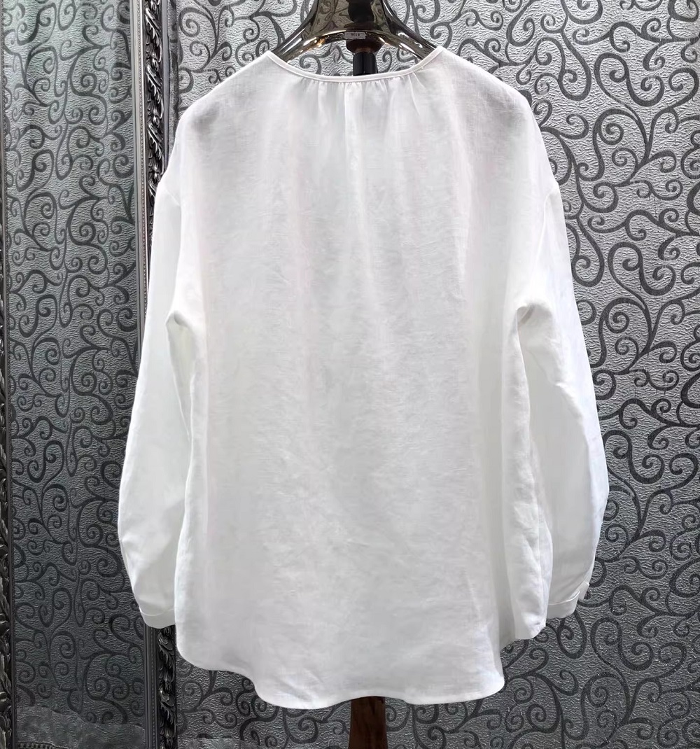 100%Linen Tops 2026 Spring Sum - Embroidery Yellow ulasan dan harga