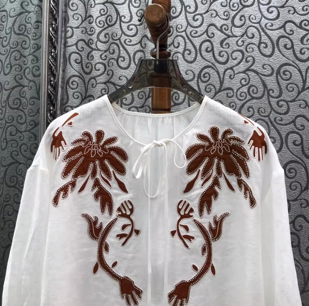 100%Linen Tops 2026 Spring Sum - Embroidery Yellow ulasan dan harga