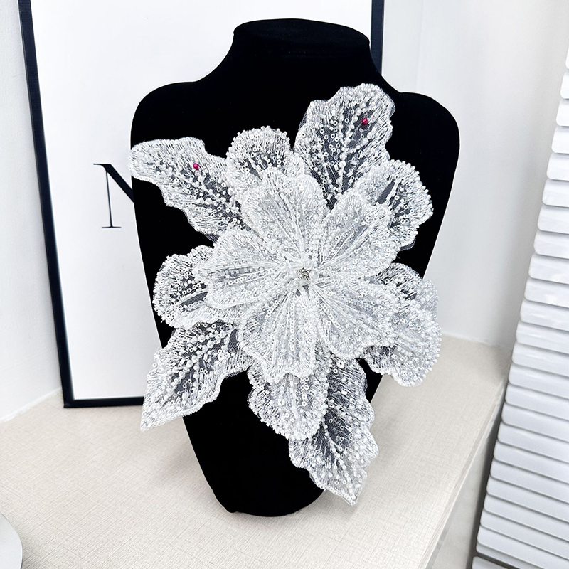 White Lace Sequin Beaded Flowe - Embroidery Flower Pattern ulasan dan harga