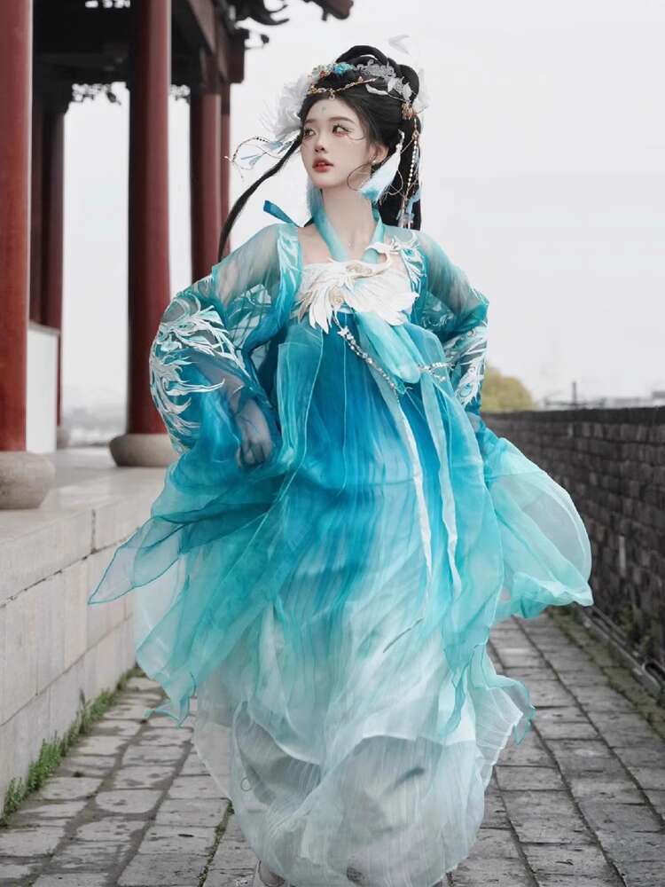 New Peacock Hanfu Womens fashi - Embroidery Skirt ulasan dan harga