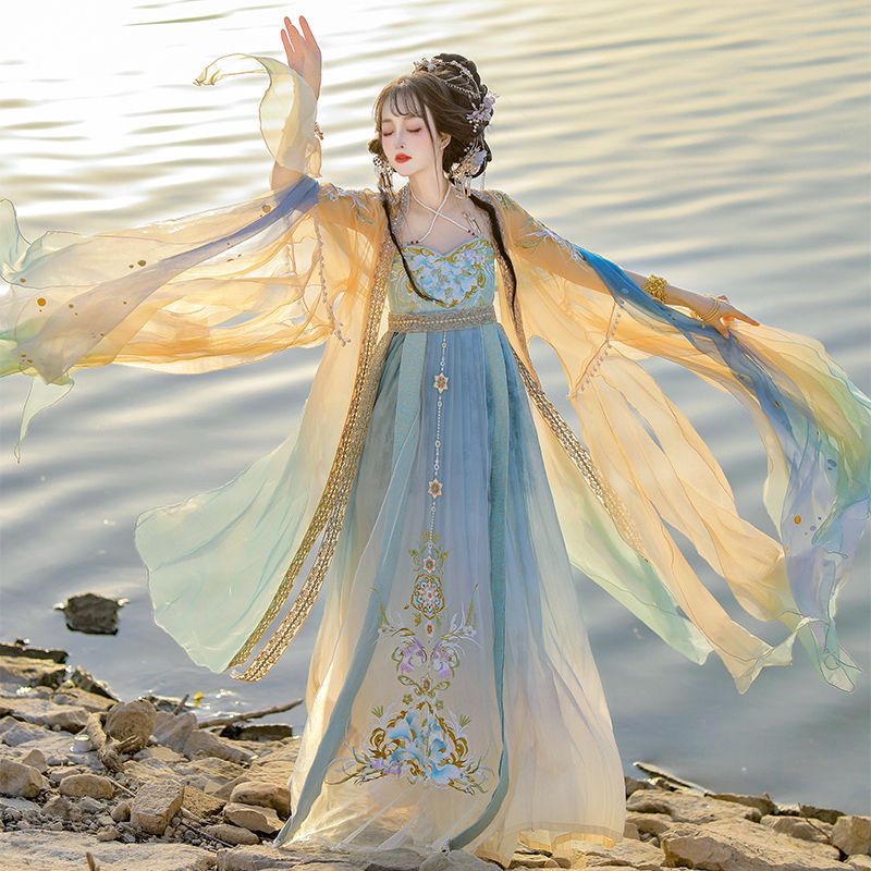Chinese Hanfu Dress Women Trad - Embroidery Yellow ulasan dan harga