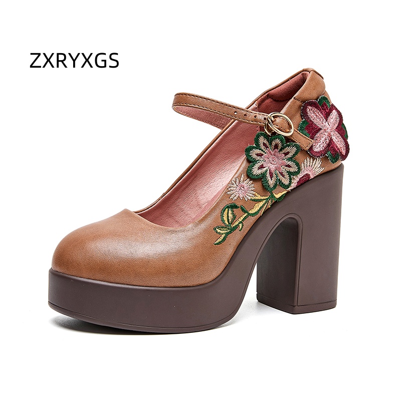 ZXRYXGS Top Layer Cowhide Embr - Embroidery Flower ulasan dan harga