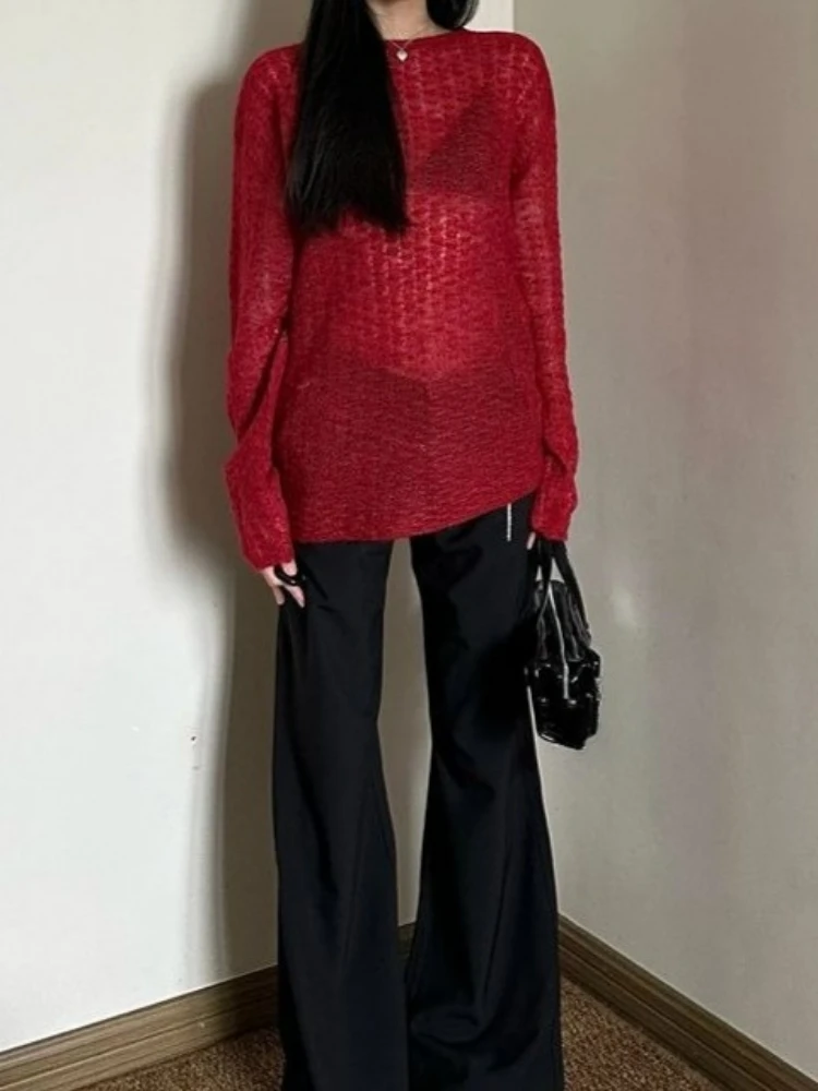 Y2K See-Through Knitted Women' - Embroidery A ulasan dan harga